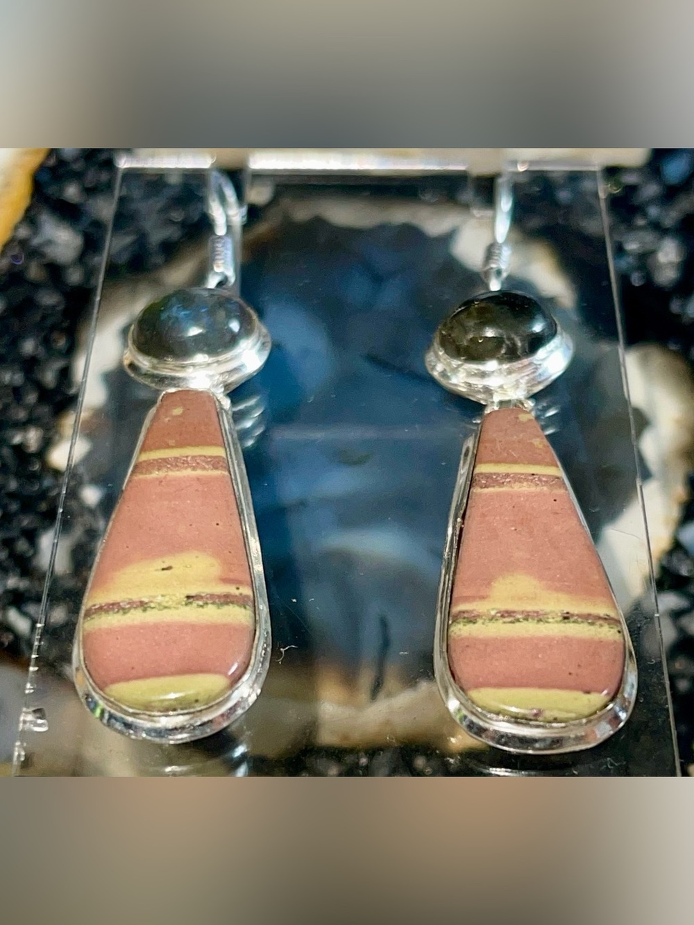 Labradorite & Cherry Creek Jasper Crystal Earrings
